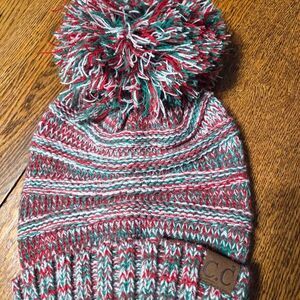 C.C Christmas knit hat with pompom red white and green